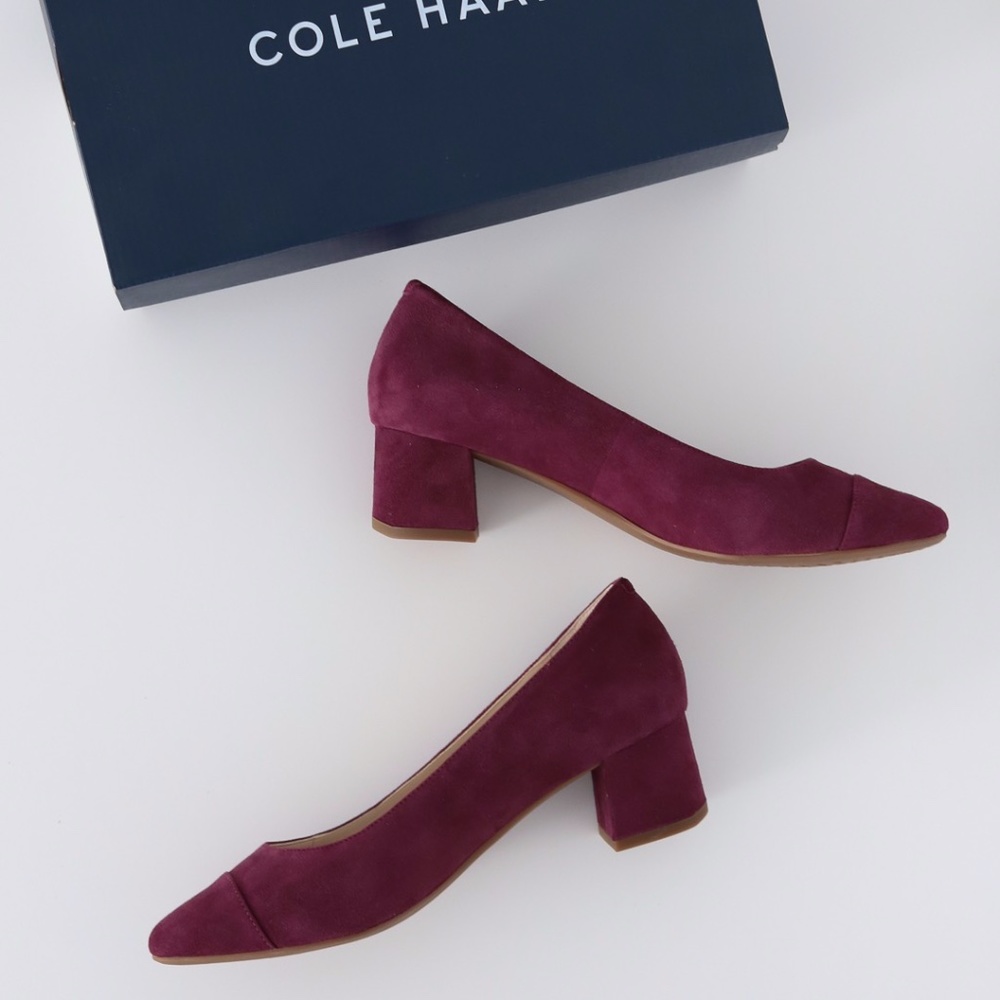 NWT Cole Haan "The Go-To" Suede Block Heel Pump, Waterproof, Sz 7 Burgundy Wine